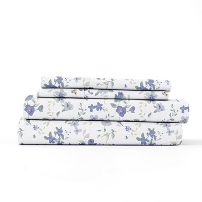 4 Piece Floral Blossoms Patterned Bed Sheet Set