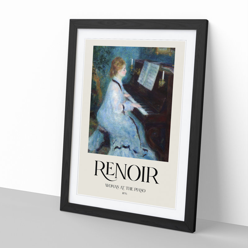 Woman at the Piano Print by Pierre-Auguste Renoir - Picture Frame Painting, 36cm H x 27cm W x 2cm D, Black