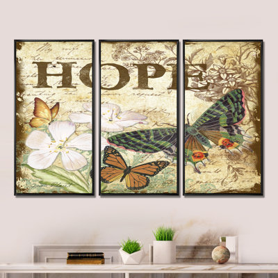 " Inspirational Butterflies Hope " 3 - Pieces