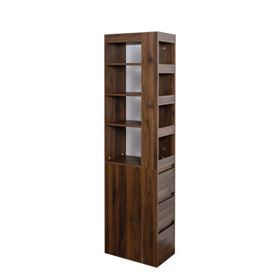Armoire de rangement de 71 pouces, armoire de rangement haute avec 3 tiroirs latéraux, bibliothèque moderne en bois avec tablette à 4 niveaux, bibliothèque élégante pour le salon, le bureau, la cuisine et la salle à manger