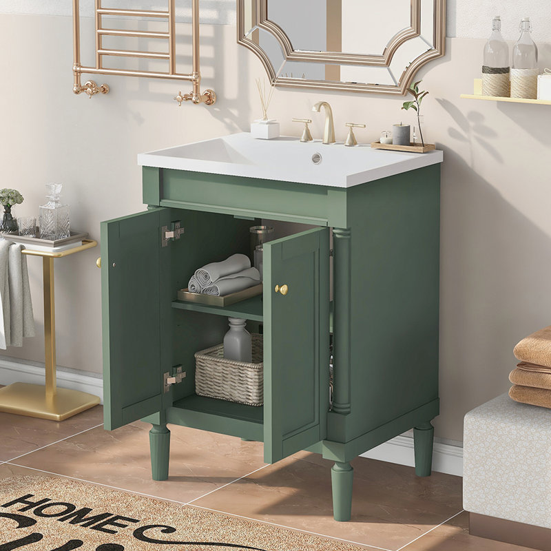 Meuble-lavabo de salle de bain moderne à 2 niveaux avec meuble-lavabo supérieur, Vert