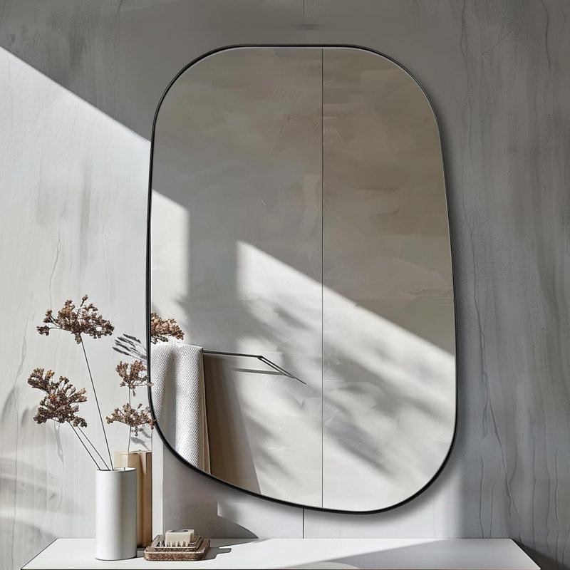 Miroir de salle de bain Huldrik Cadre en acier inoxydable, Noir mat, 36 po x 24 po