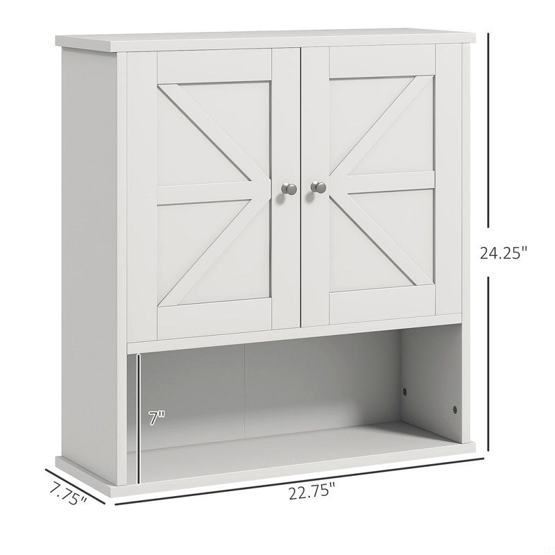 Armoire de salle de bain murale, armoire à pharmacie murale avec tablette ouverte et tablette réglable, Blanc