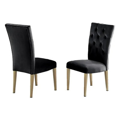 Velvet Tufted Dining Chair Set of 2, Upholstered Kitchen Side Chair Set, Black