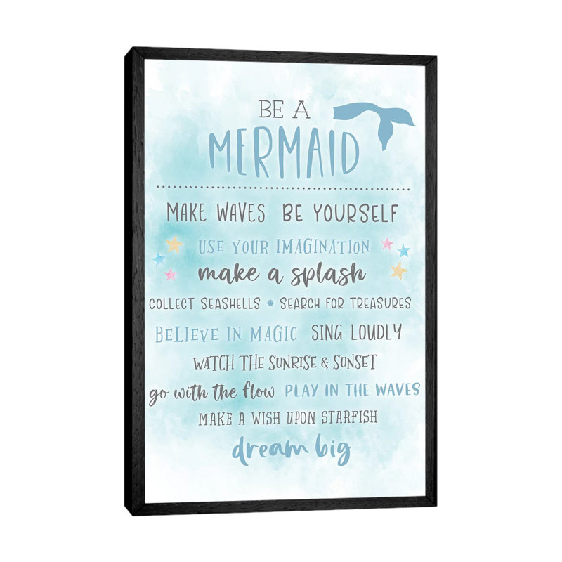 Be A Mermaid - Print on Canvas, 101.6cm H x 20.32cm W x 3.81cm D, Black Framed Canvas