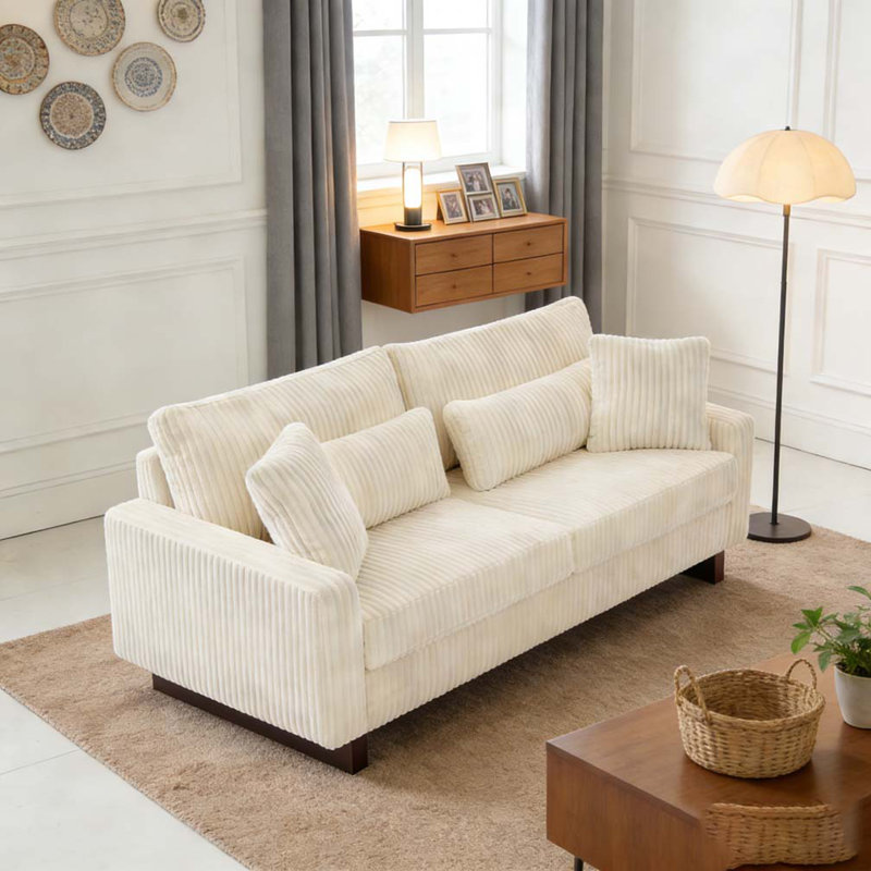 80.3" Sofa Couch Upholstered Sofa, Beige
