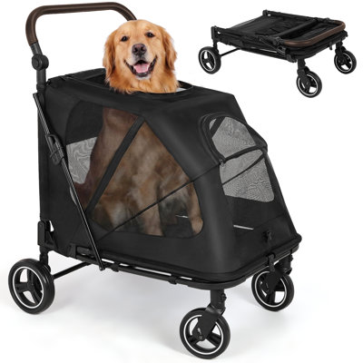 Pirecart Pet Stroller for Medium & Large Dogs,  Foldable Dog Stroller for 2 Small Dogs (Up to 66lbs), All Terrain Dog Wagon Stroller with Dual Entry, One-Step Brake & Adjustable Handle