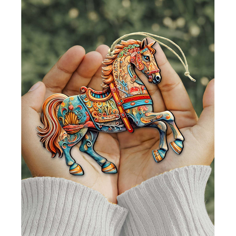 Handcrafted Birch Plywood Carousel Horse Christmas Ornament