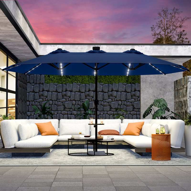 Parasol lumineux double face avec protection UV, auvent imperméable, conception de ventilation et cadre en acier renforcé pour la cour, le jardin, la terrasse ou la piscine