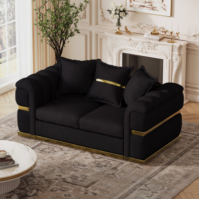 66.5" Modern Glam Loveseat Sofa with Deep Seat Wide Arms and Gold Accents