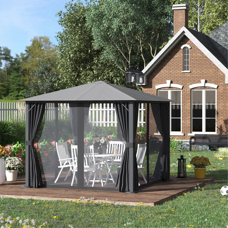 Pavillon de jardin 10 'x 10', abri de jardin avec auvent et moustiquaire, toit ventilé