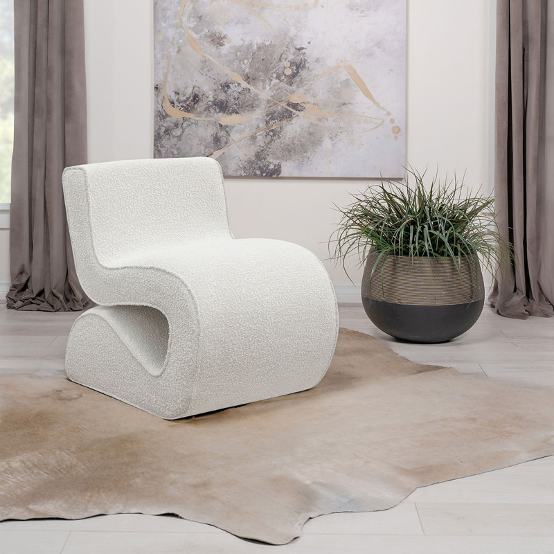 Chaise courbée sans accoudoirs Austin Boucle, Crème