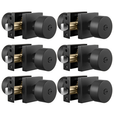 Intérieur des boutons de porte d'intimité noir mat, bouton de porte noir mat en alliage de zinc, boutons de porte de salle de bain moderne sans clé, réglables et réversibles - paquet de 6