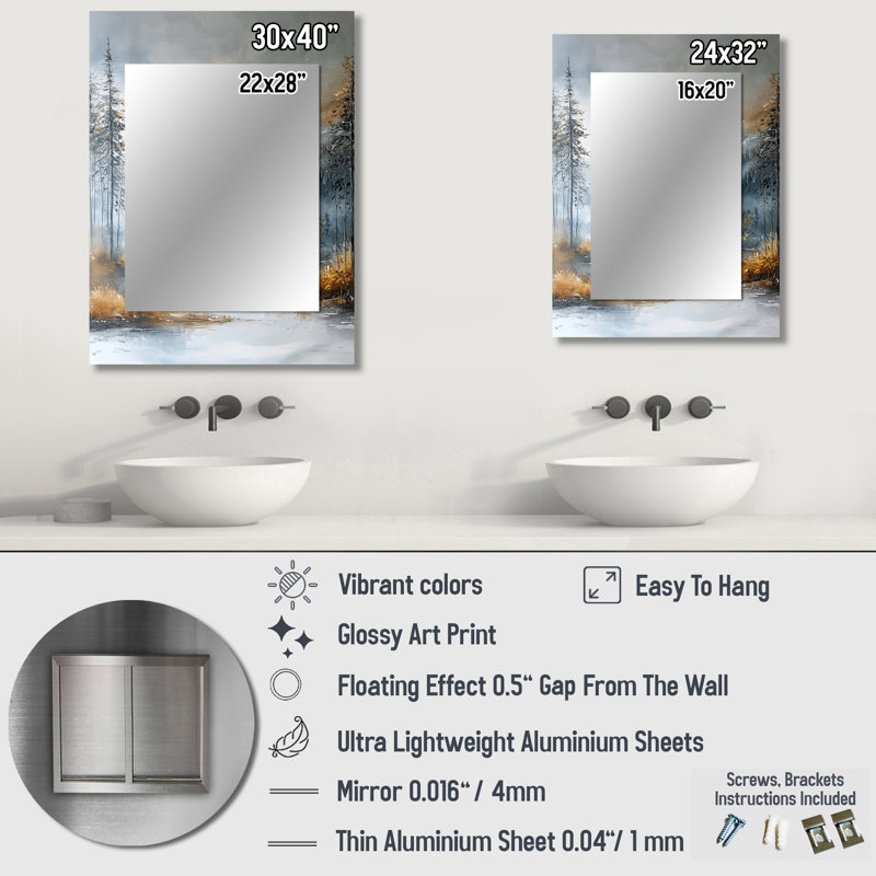 Parallel Peaks Of Abstract Mountain Landscape II - Minimalism Decorative Wall Mirror, Modern Mirror, Printed Metal Art