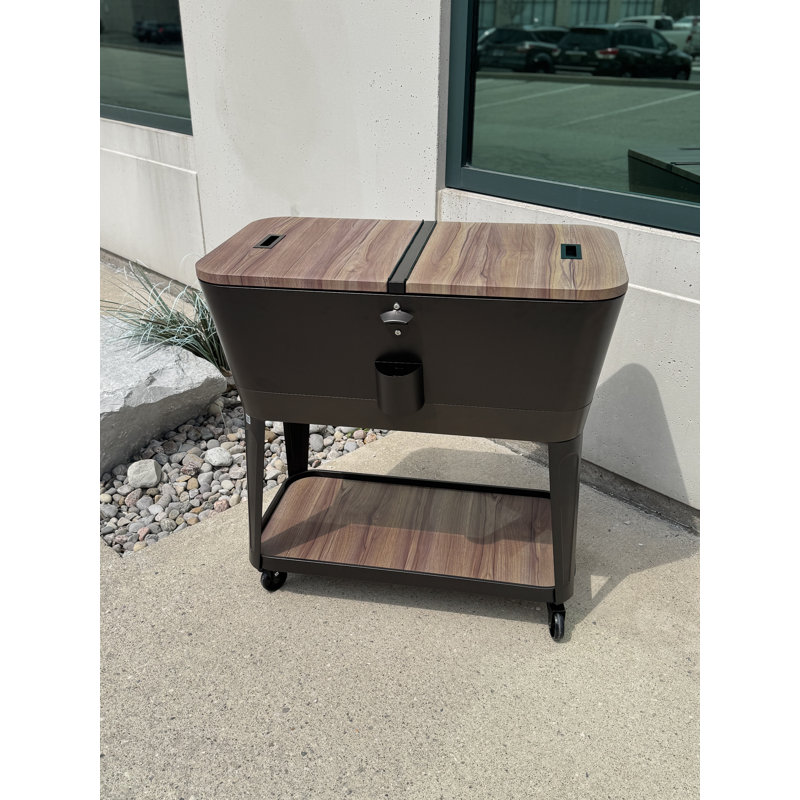 Permasteel - Glacière pour patio 80 pintes - Conique - Grain de bois - Garniture brune