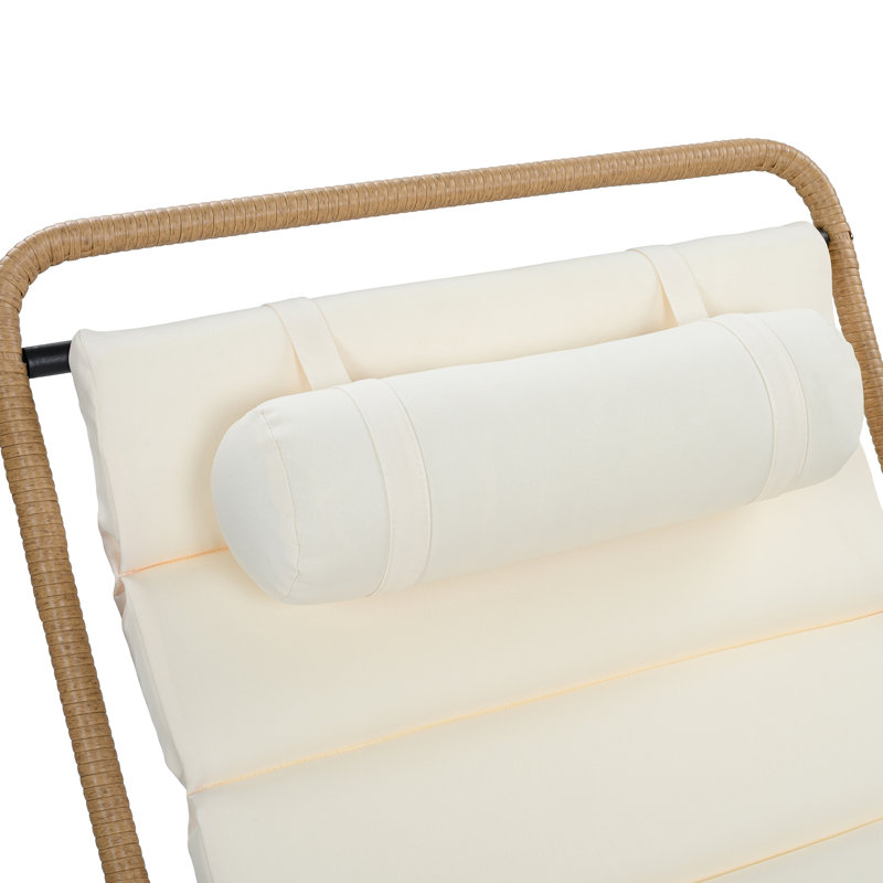 Ensemble 2 pièces de chaise longue pliante d'extérieur avec coussins épais et dossier réglable, structure enveloppée de rotin résistant aux intempéries