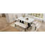 Ensemble de table de salle à manger moderne 6 pièces, table de salle à manger en faux marbre 63 "avec pieds géométriques, 4 chaises rembourrées et 1 banc, facile à assembler, beige et blanc-131983169-131983170-131983172-131983176