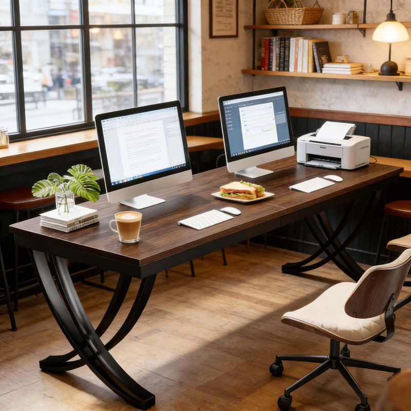 Double poste de travail d'ordinateur partagé, table de travail spacieuse pour deux personnes