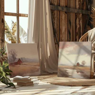 Rustic Barns and Misty Fields, Set of 2 Print on Canvas