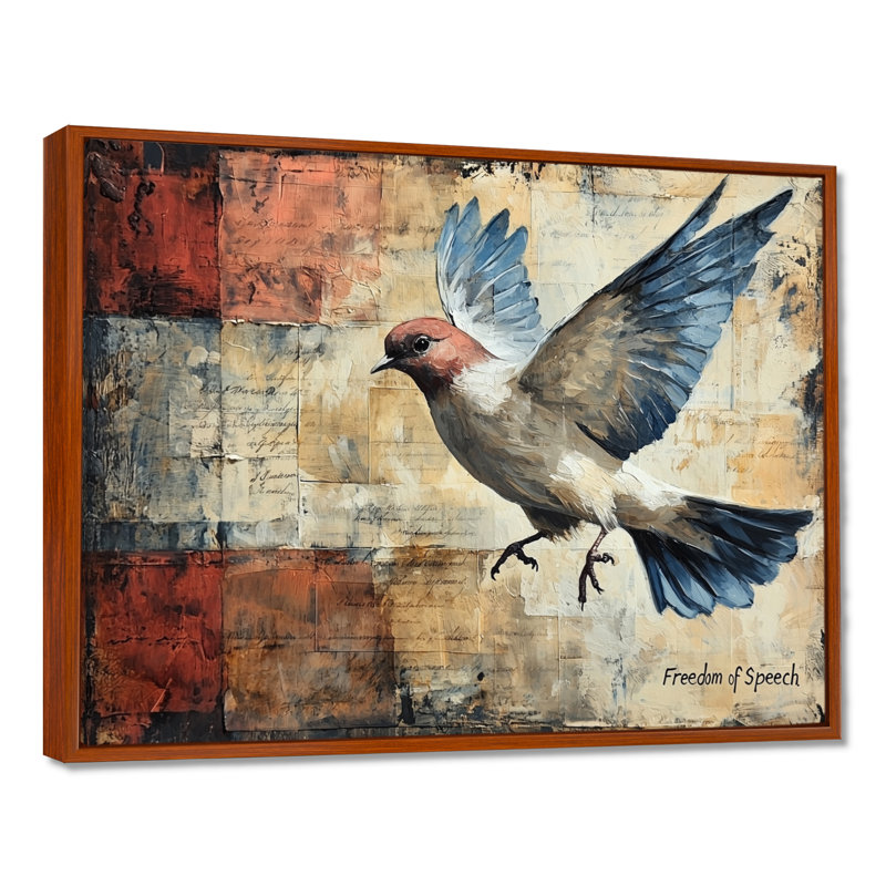 A Symbolic Freedom Of Speech Depiction. - Bird Wall Art Decor, 30" H x 40" W, Floater Framed Print, Brown