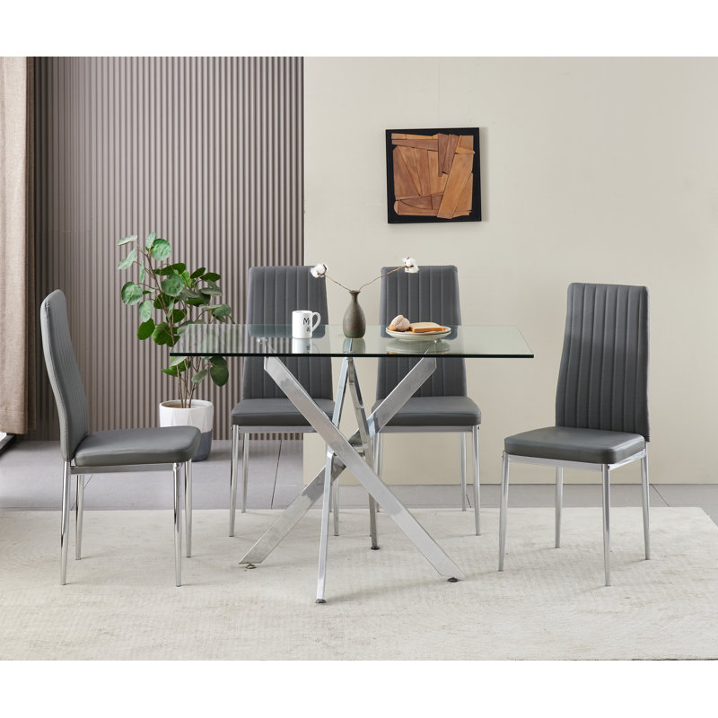 Rexel Dining Table with 4 Monza Chairs, Grey