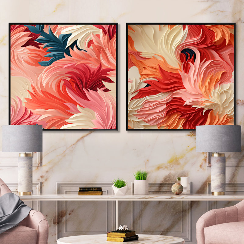 Pittsfield - Ensemble de 2 collages floraux carrés, Cadre flottant noir, H 16 po x l 33 po
