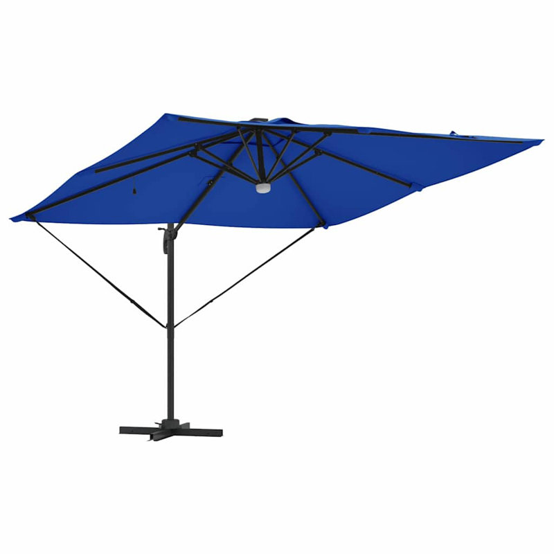 Roma Parasol with LED Strip Lights Aluminium and Polyester Garden Shade, Blue, 270cm H x 285cm W x 285cm D