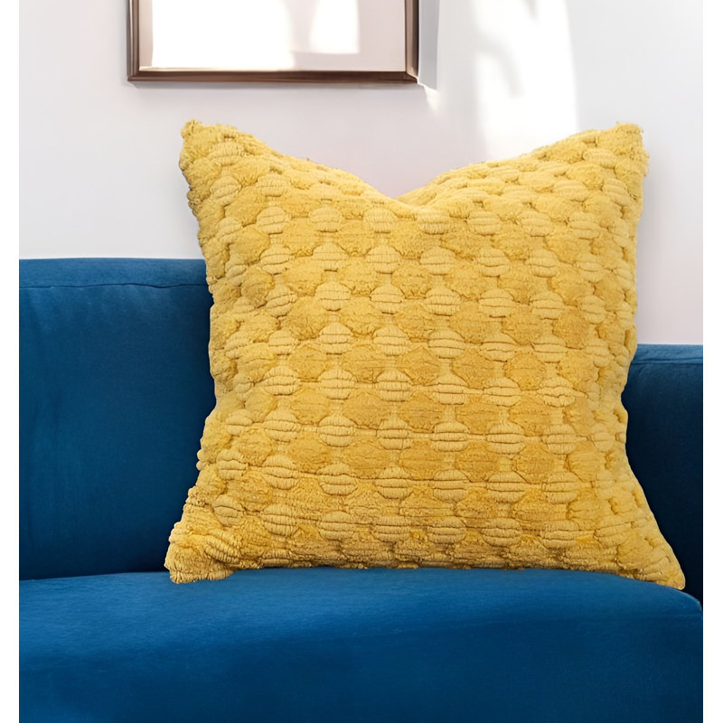 20'' Yellow Cotton Textured Throw Pillow