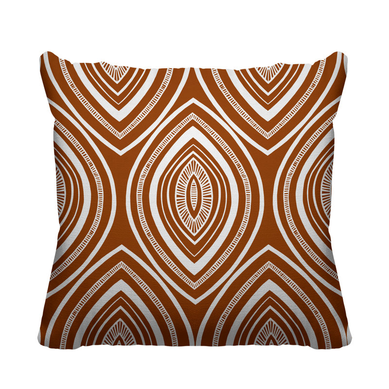 Coussin décoratif intérieur / extérieur Gateson Tribal, 15 po x 15 po, Orange brûlé, Carré