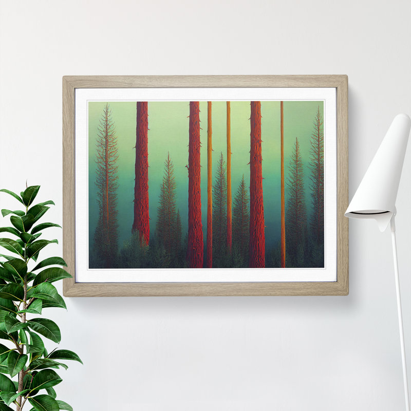 Modern Pine Tree Forest Vol.2 - Framed Print, 46cm H x 64cm W x 2cm D, Oak