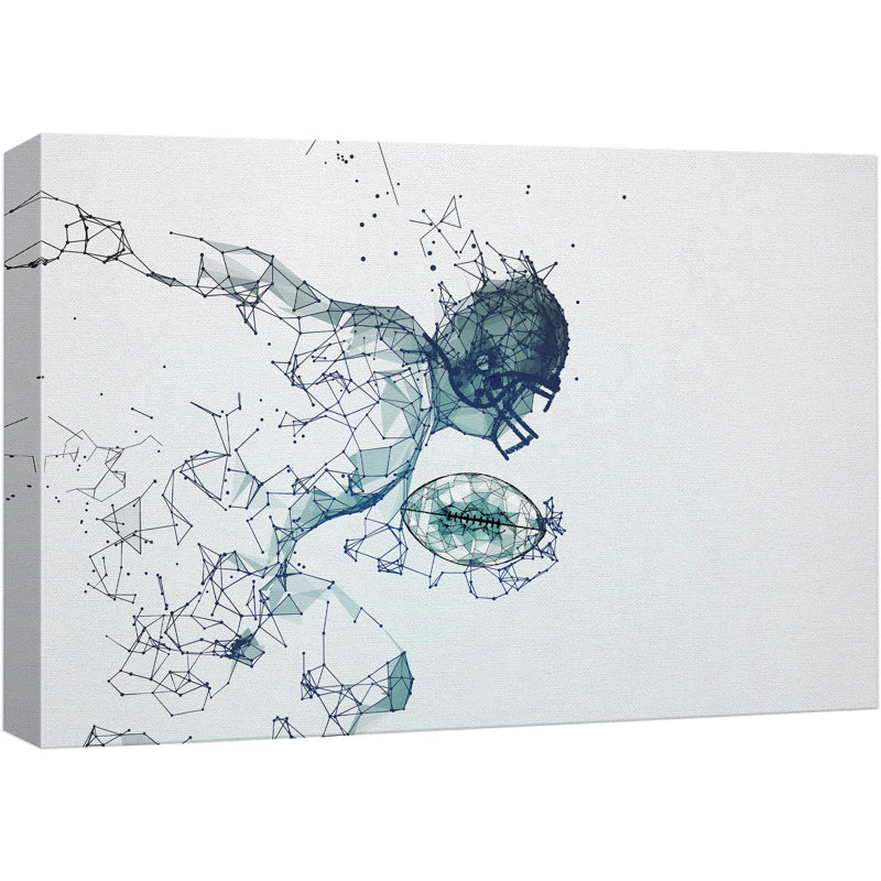Bleu, géométrique, ligne, joueur de football, sportif, art moderne, rustique, urbain, exercice, H 32 po x l 48 po