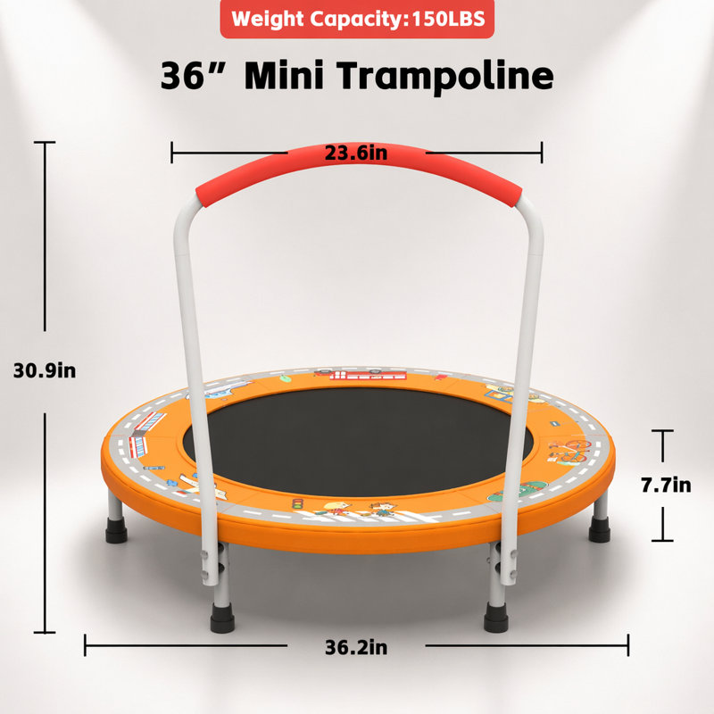 Mini trampoline 36 pouces pour enfants de 1 à 6 ans avec poignée, utilisation intérieure et extérieure, amusante et sécuritaire pour les enfants