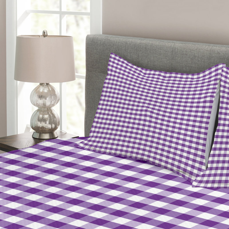 Adhem Purple/White Microfibre Bedspread Set, 220 x 264 cm