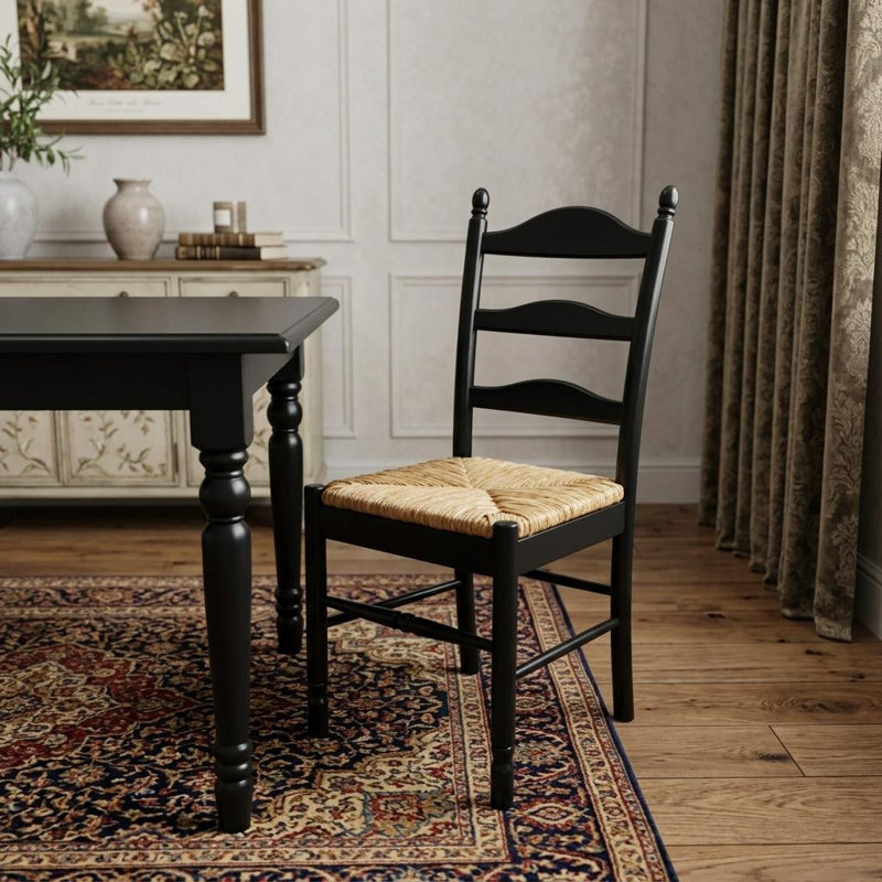 Chaise d'appoint de salle à manger en paille et bois noir, Noir