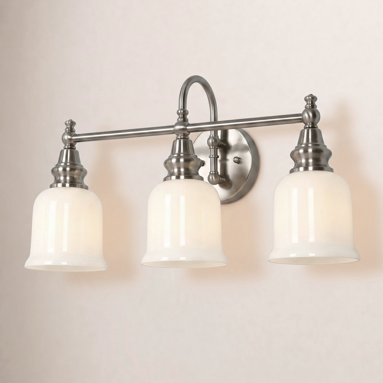 3-Light Dimmable Brass Vanity Light, Silver