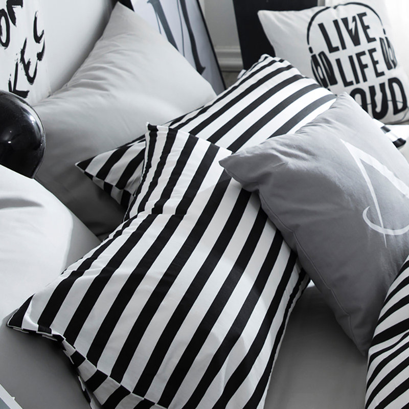 Wellboo 2 Pieces Pillowcases Standard Envelope Closure Pillowshams Pack of 2, Black White Stripe, 20inX30in