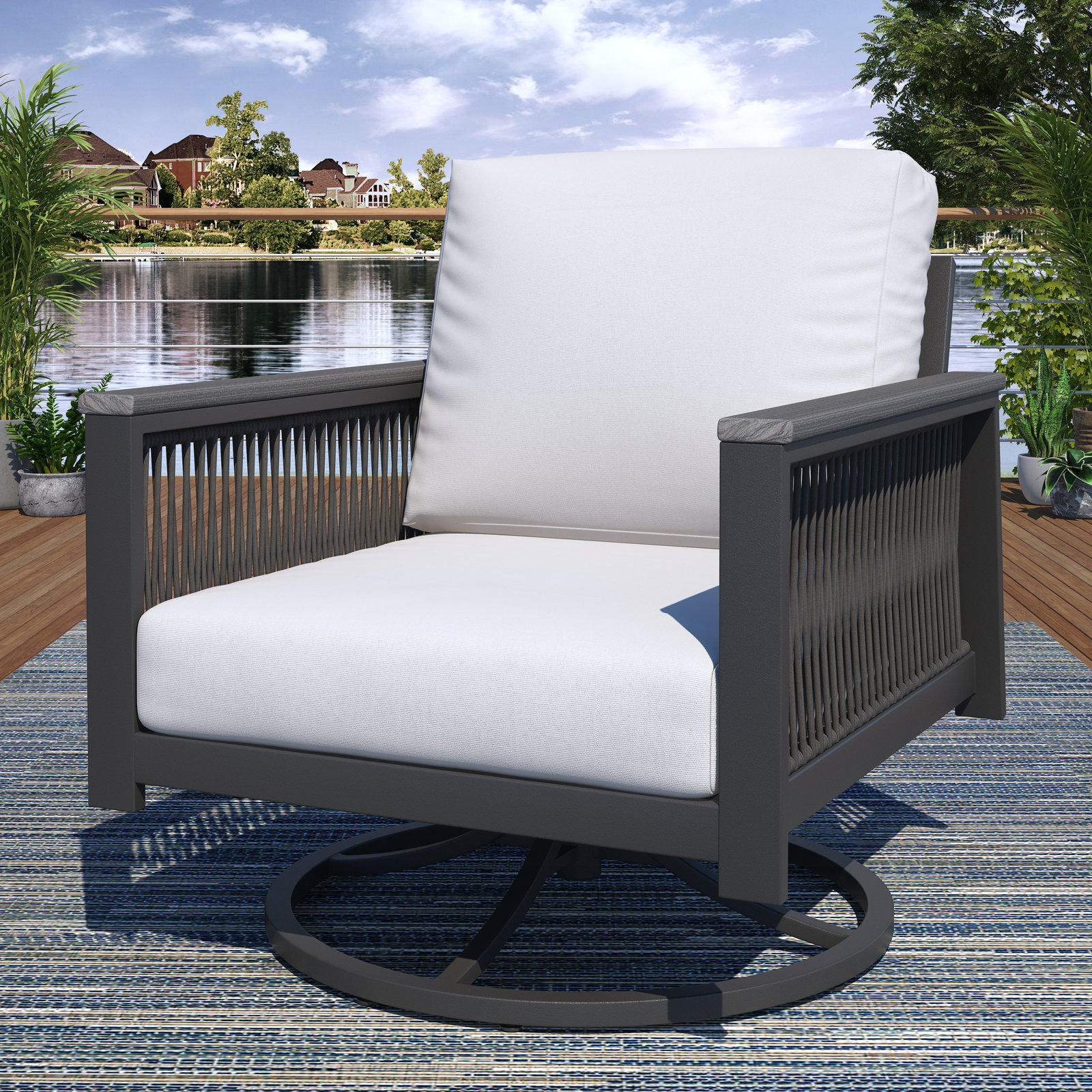 Townsend Outdoor Swivel Rocking Chair with Sunbrella® Cushion, Canvas White Sunbrella® Canvas