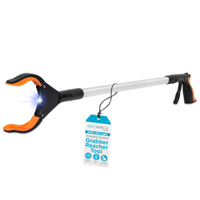 BirdRock Home Grabber Pick Up Tool with LED Light - 32 inch - Light Weight Aluminum Design - Reaching Aid - Articulating Rubber Head - Rubber Grip