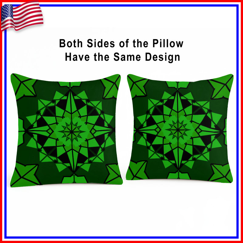 Coussins décoratifs vert à motif géométrique Kaléidoscope, 18 x 18 pouces