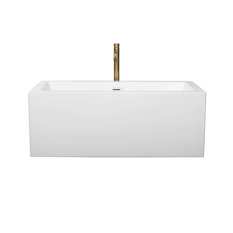 Melody 60'' x 29.5'' Freestanding Soaking Acrylic Bathtub with Faucet, White/Shiny White/Brushed Gold