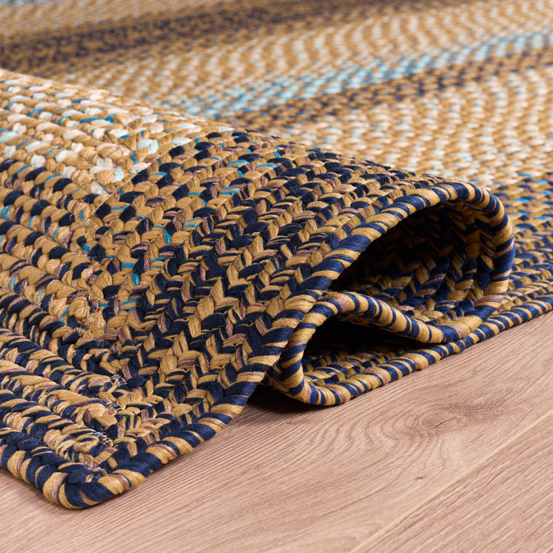 Braided Hand Woven Machine Washable Geometric Brown/Navy Indoor/Outdoor Area Rug, 6'-0" x 6'-0" Square
