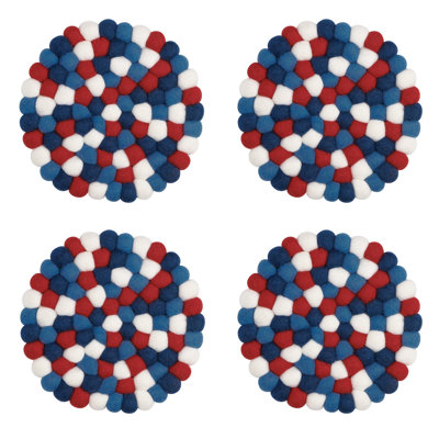 Ensemble de sous-verres ronds 4 po MODWOOL (bleu, rouge et blanc)