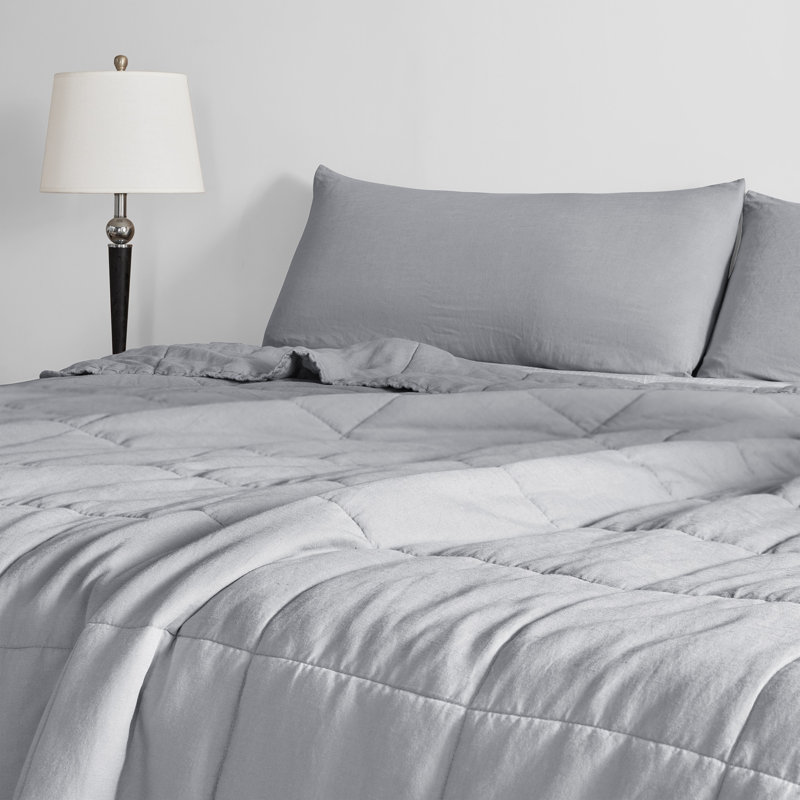 Belgian Flax Linen and Viscose Luxury Oversized Comforter, King Comforter, Gray