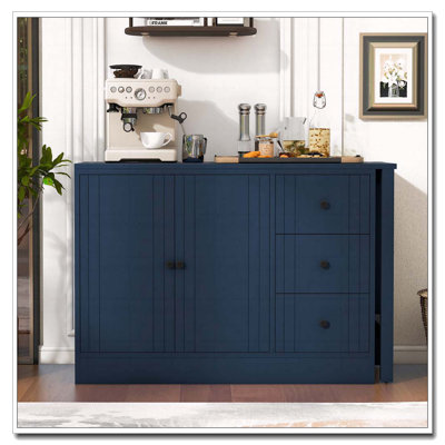 Wooden Sideboard with Extendable Table, Multifunctional Storage Cabinet with 2 Doors and 3 Drawers, for Living Room, Study, Foyer and Kitchen