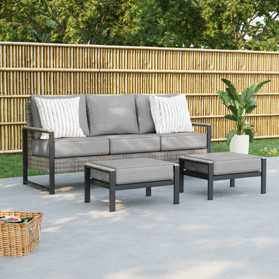 3-Piece Patio Sofa Sets with Ottomans PE Rattan Wicker for Patio and Yard