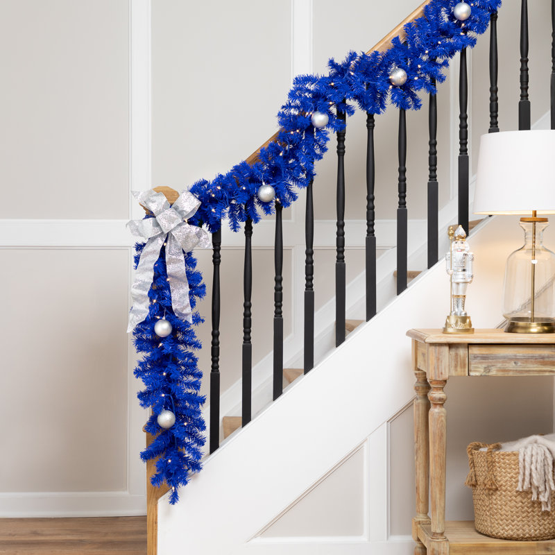 Pre-Lit Artificial Pine Christmas Garland - 9' - Clear Lights, Royal Blue