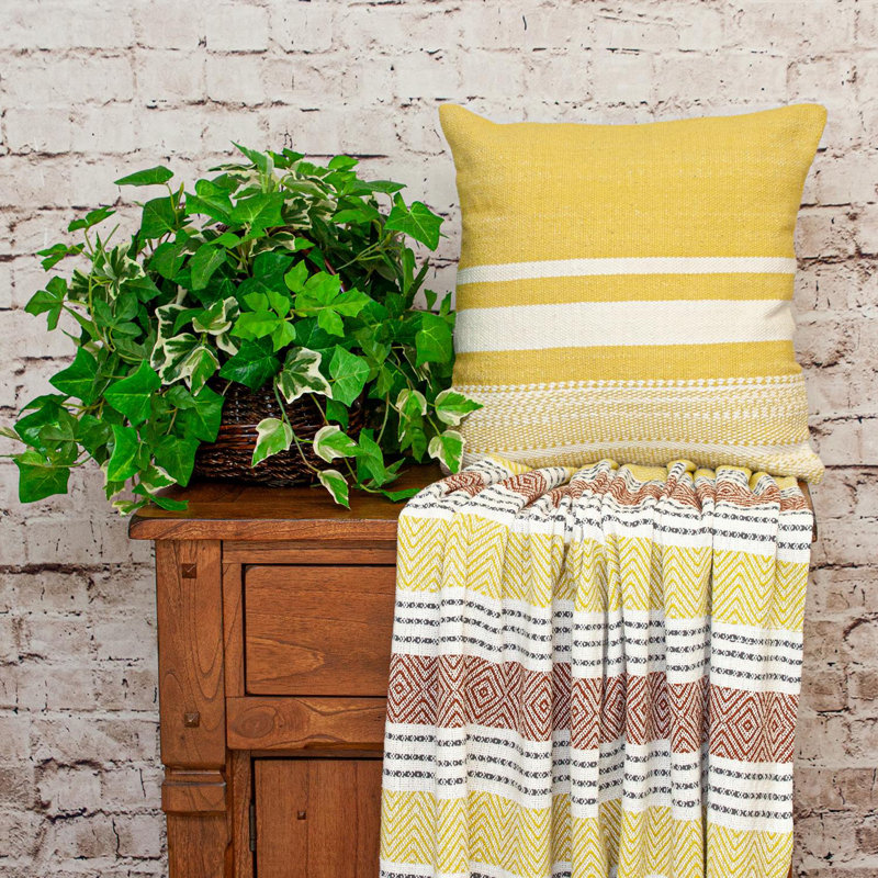 Parkland Collection Transitional Striped Yellow 18" x 18" Pillow, Yellow
