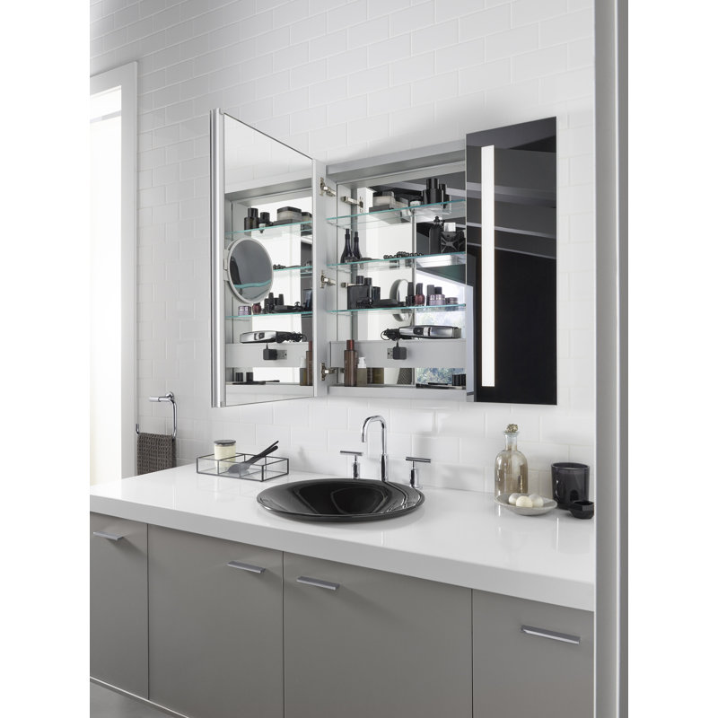 Verdera® Recessed or Surface Mount Frameless Medicine Cabinet with 2 Adjustable Shelves and Electrical Outlet