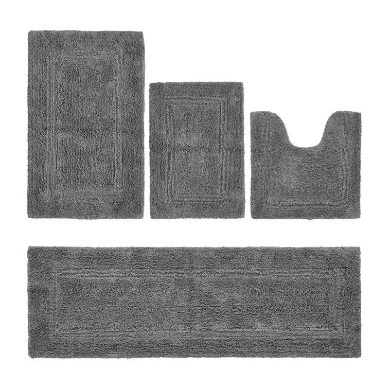 Adelen Premium 2370 GSM 100% Cotton 4 Piece Bath Rug Sets, Machine Washable, Super Absorbent & Tufted Weave Reversible Bath Mat for Bathroom, Shower, and Tub, Oeko-Tex Certified Bathroom Rugs, Gray