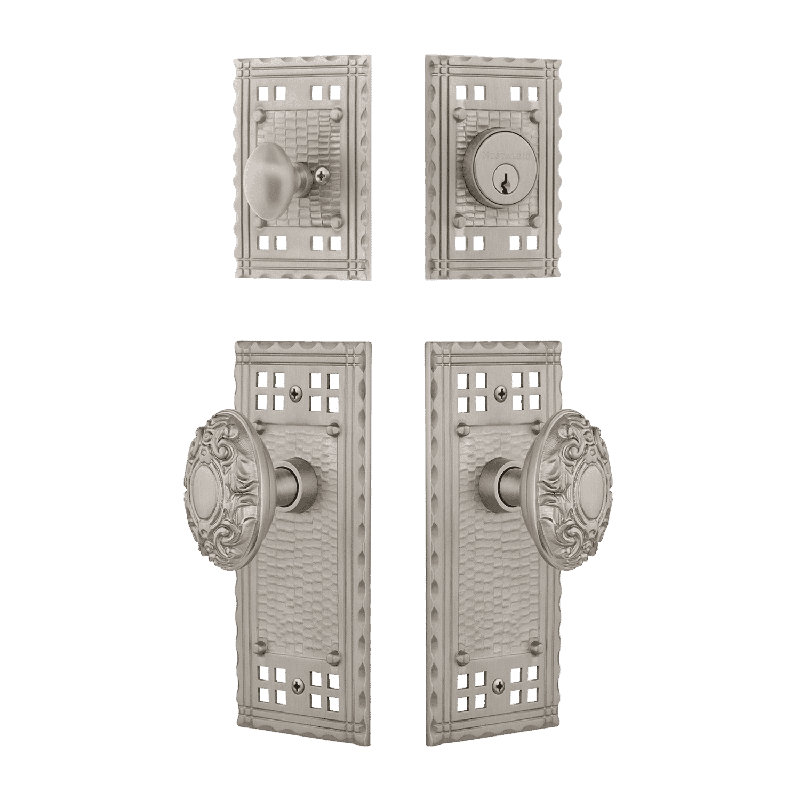 Nostalgic Warehouse Craftsman Entry Set with Victorian Knob, Satin Nickel, 2.375